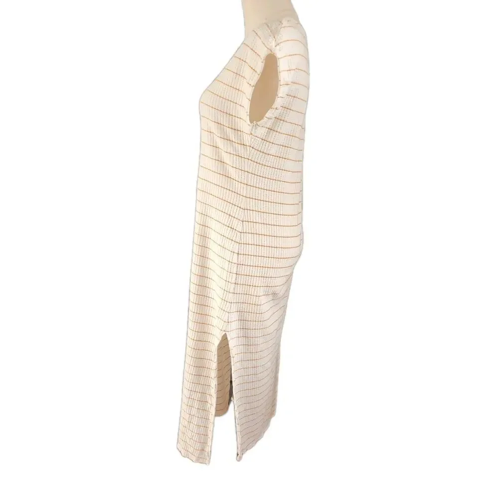 REEF Surf Women’s Striped Waffle Knit Beach Coverup Midi Henley Dress Sz Small